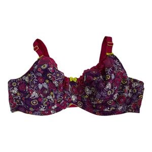 1st & Curve 36G Underwire Bra Floral Purple Pink Yellow Full Coverage Support